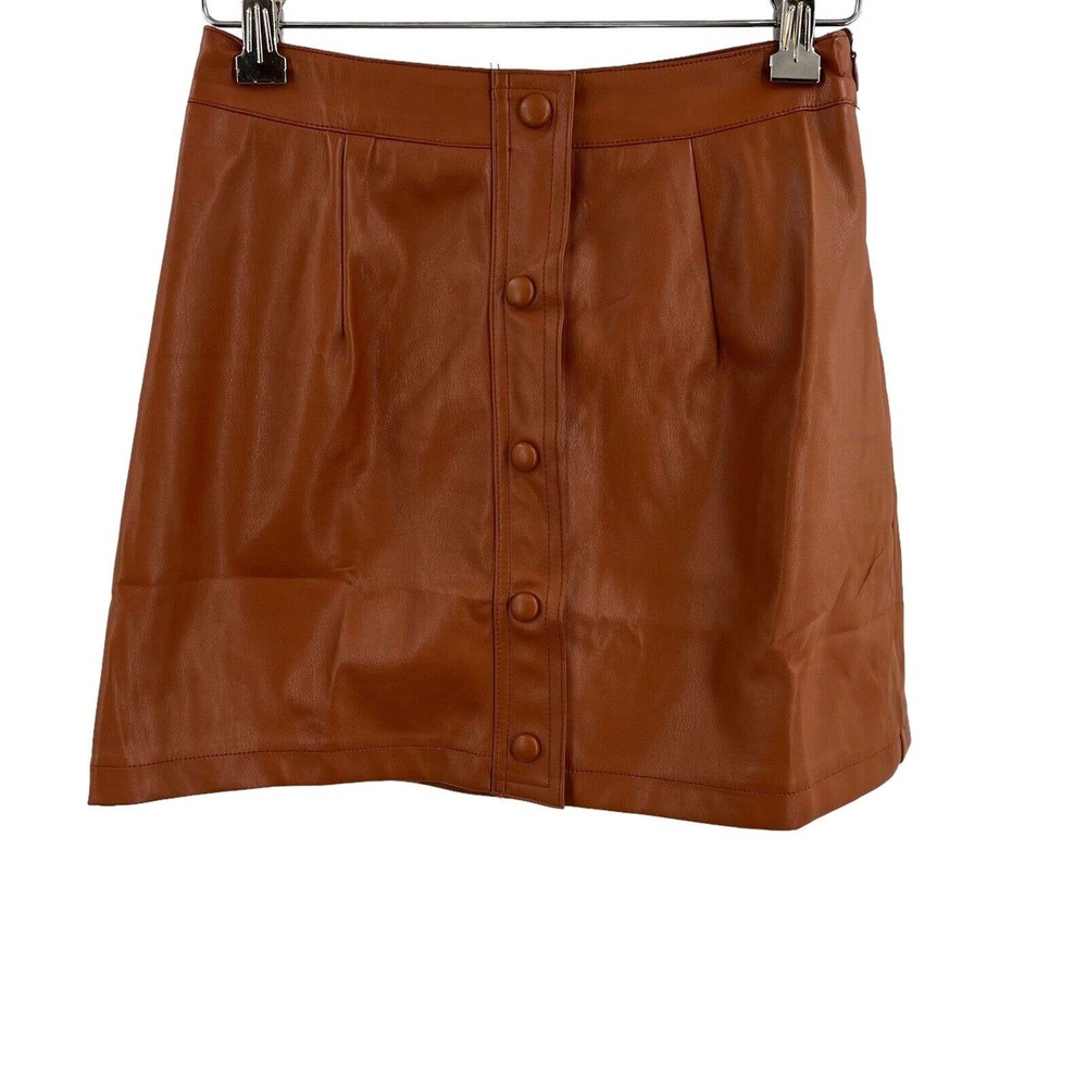 Lulus Most Fab Brown Vegan Leather Button-Front Mini Skirt New Medium